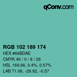 Color code: RGB 102 189 174 | qconv.com