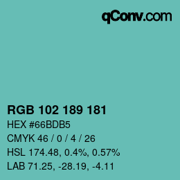 Color code: RGB 102 189 181 | qconv.com