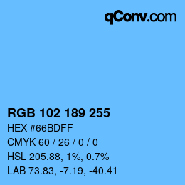 Color code: RGB 102 189 255 | qconv.com