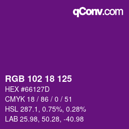 颜色代码: RGB 102 18 125 | qconv.com