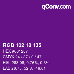 Color code: RGB 102 18 135 | qconv.com