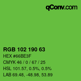 Color code: RGB 102 190 63 | qconv.com