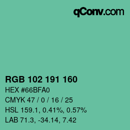 Color code: RGB 102 191 160 | qconv.com