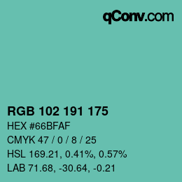 Color code: RGB 102 191 175 | qconv.com