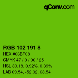 颜色代码: RGB 102 191 8 | qconv.com