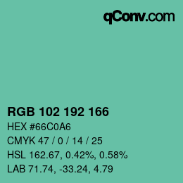 Color code: RGB 102 192 166 | qconv.com