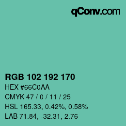 Color code: RGB 102 192 170 | qconv.com