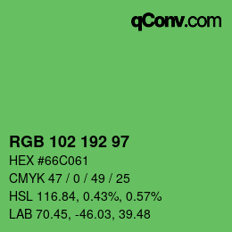 カラーコード: RGB 102 192 97 | qconv.com