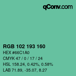 カラーコード: RGB 102 193 160 | qconv.com