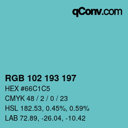 Color code: RGB 102 193 197 | qconv.com