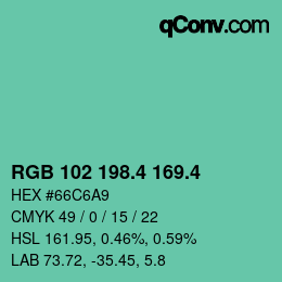 カラーコード: RGB 102 198.4 169.4 | qconv.com
