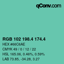 カラーコード: RGB 102 198.4 174.4 | qconv.com