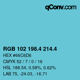 カラーコード: RGB 102 198.4 214.4 | qconv.com