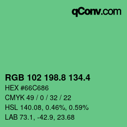 カラーコード: RGB 102 198.8 134.4 | qconv.com