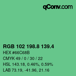 カラーコード: RGB 102 198.8 139.4 | qconv.com