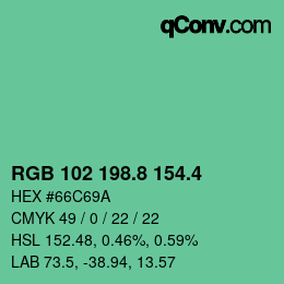 カラーコード: RGB 102 198.8 154.4 | qconv.com
