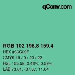 カラーコード: RGB 102 198.8 159.4 | qconv.com
