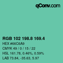 カラーコード: RGB 102 198.8 169.4 | qconv.com