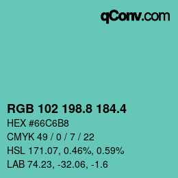 カラーコード: RGB 102 198.8 184.4 | qconv.com