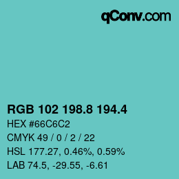 カラーコード: RGB 102 198.8 194.4 | qconv.com