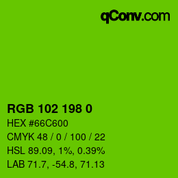 Farbcode: RGB 102 198 0 | qconv.com