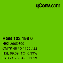 カラーコード: RGB 102 198 0 | qconv.com