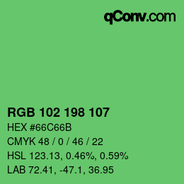 Color code: RGB 102 198 107 | qconv.com