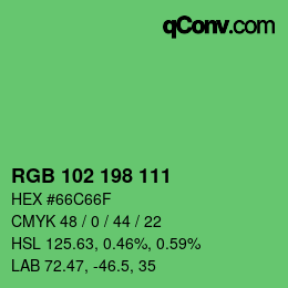 Color code: RGB 102 198 111 | qconv.com