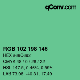 Color code: RGB 102 198 146 | qconv.com