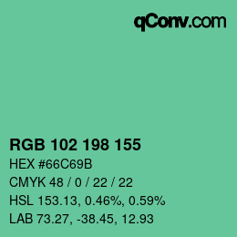 Color code: RGB 102 198 155 | qconv.com