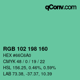 Color code: RGB 102 198 160 | qconv.com