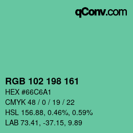 Color code: RGB 102 198 161 | qconv.com