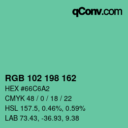 カラーコード: RGB 102 198 162 | qconv.com