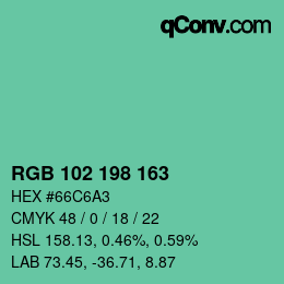Color code: RGB 102 198 163 | qconv.com