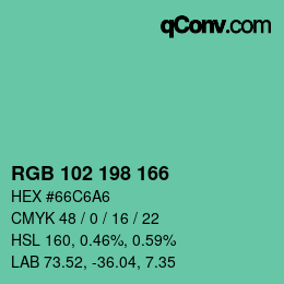 Color code: RGB 102 198 166 | qconv.com