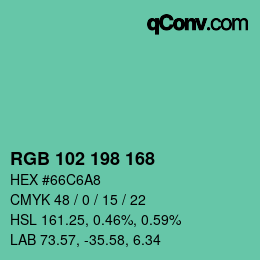 カラーコード: RGB 102 198 168 | qconv.com