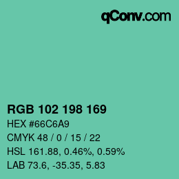 Color code: RGB 102 198 169 | qconv.com
