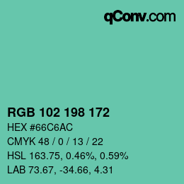 Color code: RGB 102 198 172 | qconv.com