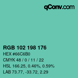 Color code: RGB 102 198 176 | qconv.com