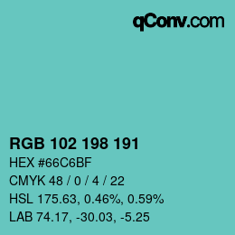 カラーコード: RGB 102 198 191 | qconv.com