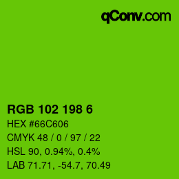 Color code: RGB 102 198 6 | qconv.com