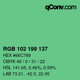 カラーコード: RGB 102 199 137 | qconv.com
