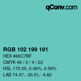 Color code: RGB 102 199 191 | qconv.com