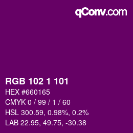 Color code: RGB 102 1 101 | qconv.com