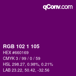 カラーコード: RGB 102 1 105 | qconv.com