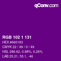 Farbcode: RGB 102 1 131 | qconv.com
