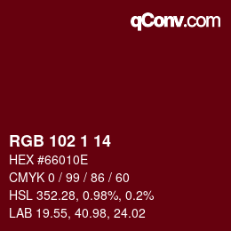 Color code: RGB 102 1 14 | qconv.com