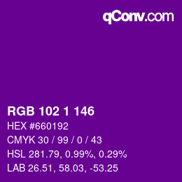 Color code: RGB 102 1 146 | qconv.com