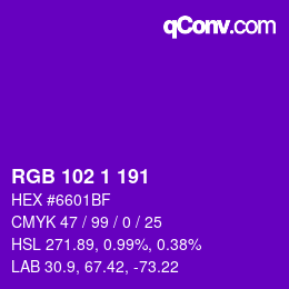 カラーコード: RGB 102 1 191 | qconv.com
