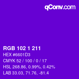Color code: RGB 102 1 211 | qconv.com
